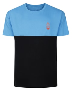 Bigdude Flaming Skull Cut And Sew T-Shirt Bright Blue Black